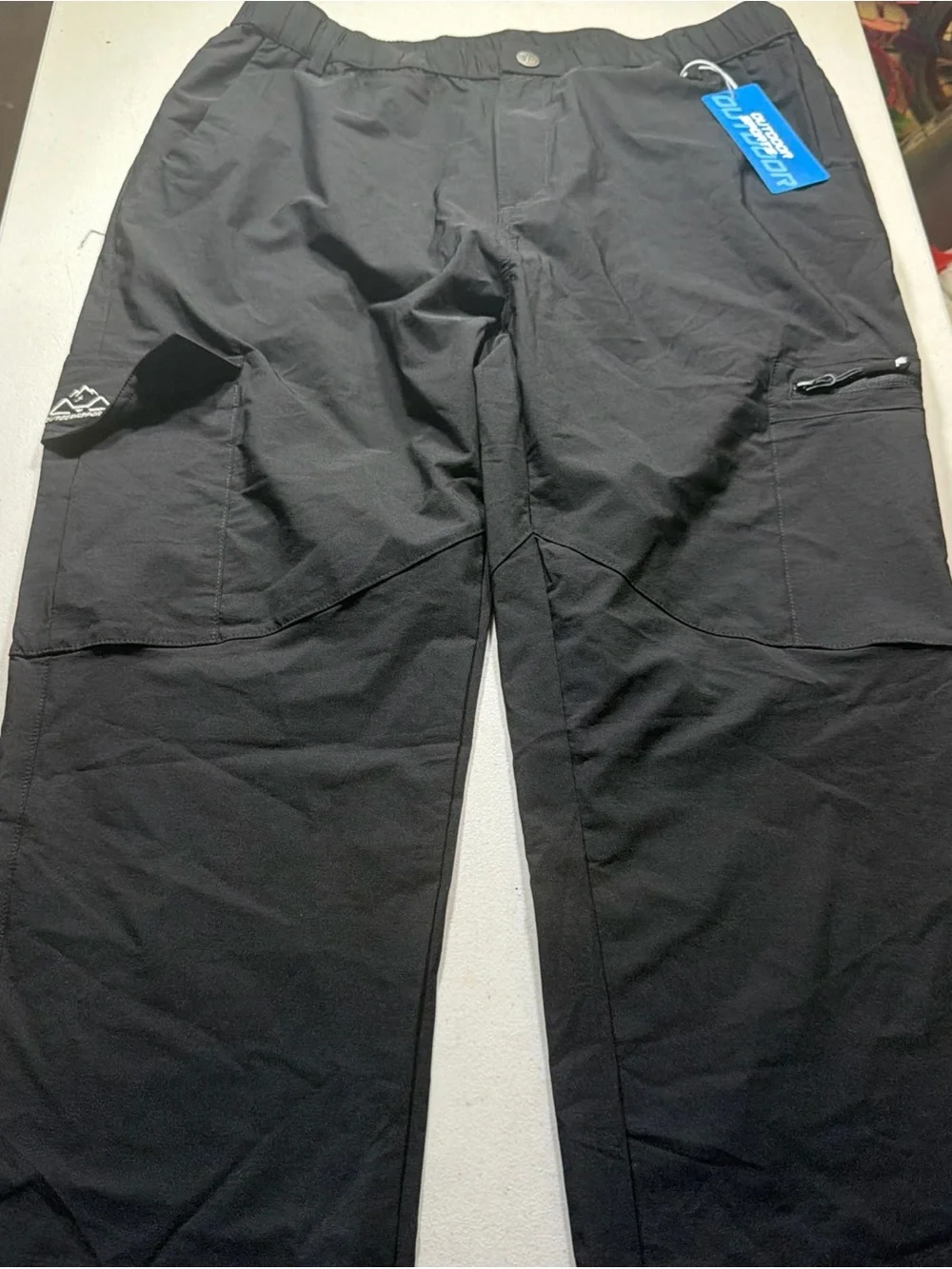 Men's Black Utility Cargo Pants with Elastic Waist